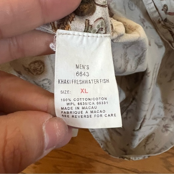 Woolrich Vintage Khaki Freshwater Fish Button Front Short Sleeve Shirt Size XL - Picture 10 of 12